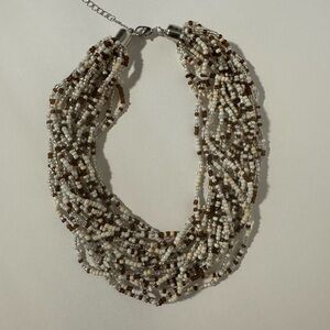 Cream and Brown Multi-Strand Beaded Necklace